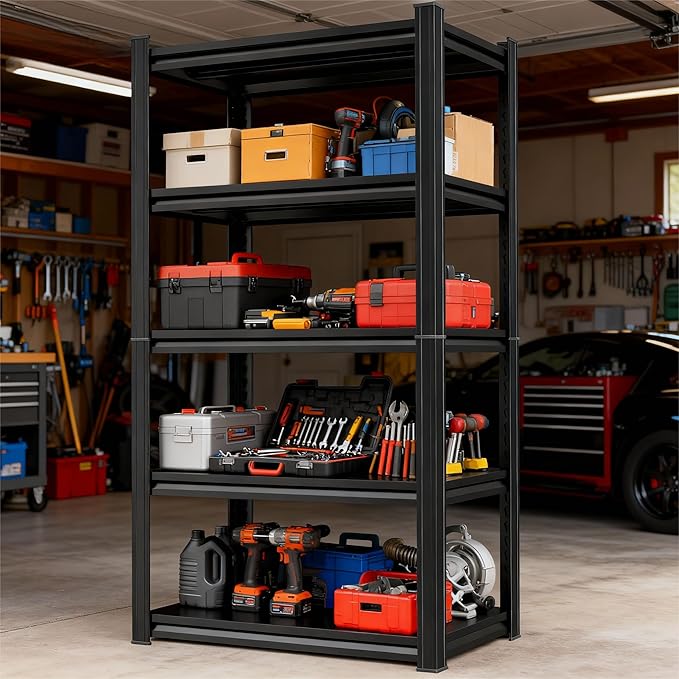 Garage Shelves,14-48''W Heavy-Duty Storage Shelves, Double-Layer Uprights, Thickened Shelves, Waterproof &Rustproof, Suitable for Indoor & Outdoor Use. (Black, 36''W*14''D*78''H, 5-Tier)