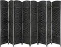 Room Divider 8 Panel Folding Privacy Divider 6 Ft Indoor Wall Divider Portable Partition Wood Screen, Black