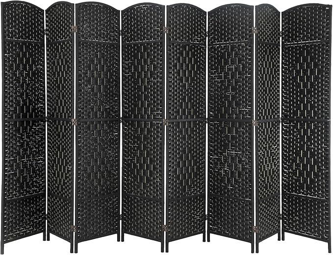 Room Divider 8 Panel Folding Privacy Divider 6 Ft Indoor Wall Divider Portable Partition Wood Screen, Black