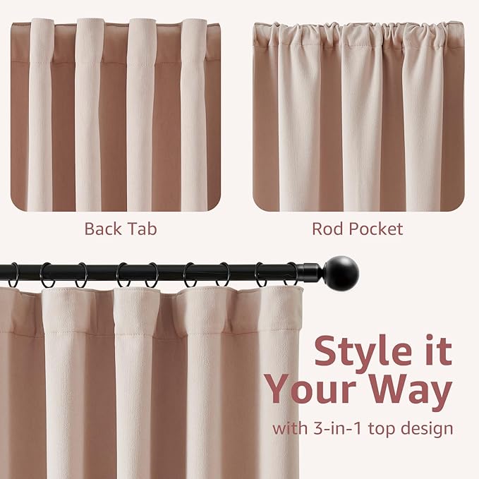 jinchan Chenille Blackout Curtains 96 Inches Long Light Pink Thermal Insulated Curtains for Living Room Bedroom 2 Panels Triple Weave Noise Reducing Nursery Drapes Girls Room Curtains 50x96 Inch