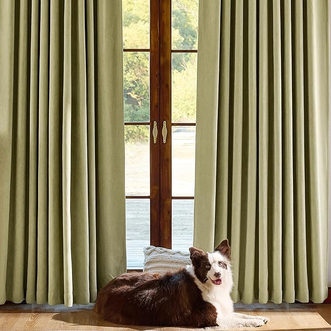 jinchan Chenille Blackout Curtains 108 Inches Long Sage Green Thermal Insulated Curtains for Living Room Bedroom 2 Panels Back Tab Window Curtains Triple Weave Noise Reducing Drapes 50x108 Inch