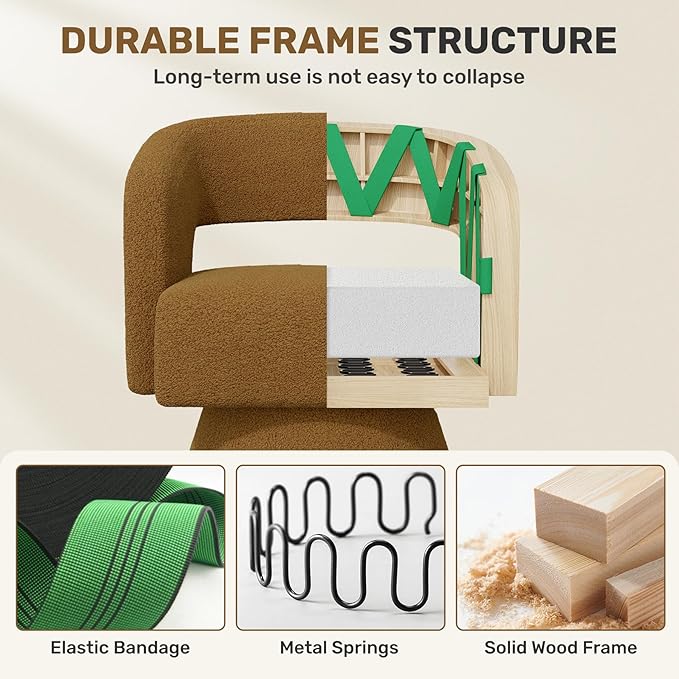 Swivel Accent Chair Set of 2, Modern Comfy Teddy Barrel Chairs, Oversized Upholstered Round Arm Chair for Living Room, Bedroom, Reading Room, Brown
