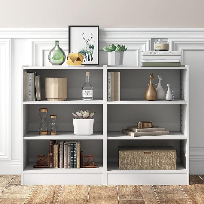 LOKO 3-Tier Open Bookcase, Modern 3-Cube Bookshelf with 18-Position Adjustable Shelves & Anti-toppling Devices, Multipurpose Cubical Display Storage Organizer for Living Room Study (1, White)
