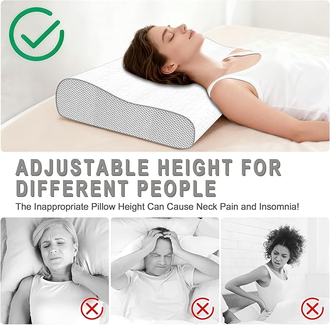 Cervical Pillow for Neck Pain Relief, Memory Foam Pillow, Ergonomic Adjustable Contour Bed Pillow for Side, Back & Stomach Sleepers (1, 22 * 13.7inch)