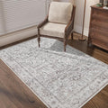 jinchan Lima Vintage Area Rug 3x5 for Entryway - Machine Washable Stain Resistant Non-Slip Low Pile Ultra-Thin Floral Print Indoor Rug for Kitchen Bedroom Living Room (3x5ft, Taupe)