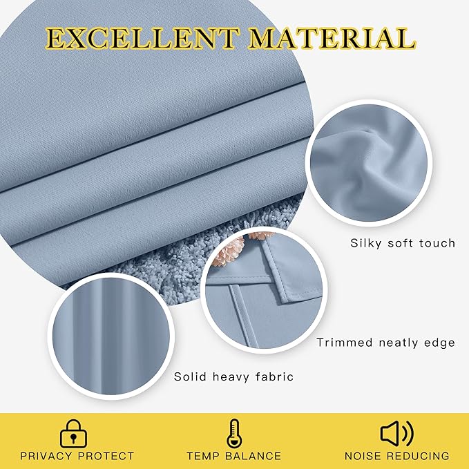 NICETOWN Vintage Blue Blackout Curtains for Doorway, Grommet Privacy Window Treatment Energy Saving Thermal Insulated Room Darkening Drapes for Bedroom, 2 Panels, W46 x L80