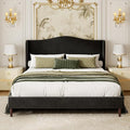 Full Size Upholstered Platform Bed Frame, 51" Tall Chenille Fabric Headboard with Classic Curved Wingback Design, Vintage Solid Wood Legs, No Box Spring Needed, Easy Assembly & Noise-Free, Black