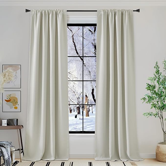 NICETOWN Room Darkening Curtains 96 inches Long for Bedroom, Rod Pocket/Back Tab/Hook Belt Thick Faux Linen Cold & Light Blocking Window Treatment for Living Room, Natural, W50 x L96, 1 Panel