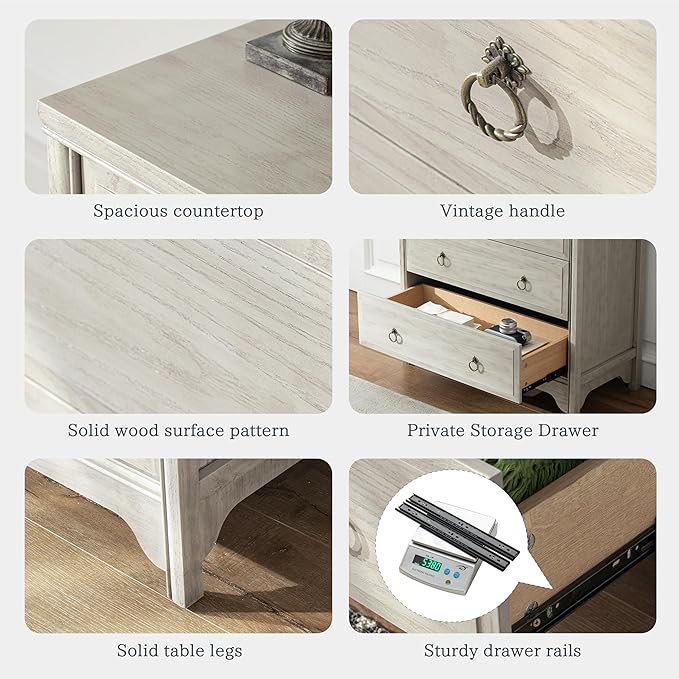 Chogori Solid Wood Dresser for Bedroom- Natural Wood Veneers & Water Based Paint Finished- Vintage Chests of Drawers, Small 3 Drawer Dresser (1, Antique Gray)