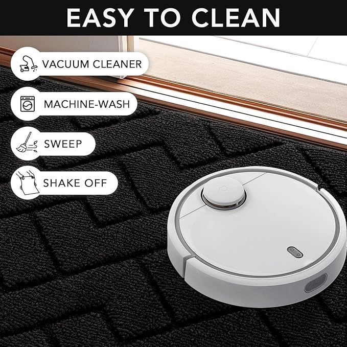 hicorfe Front Door Mat Outside Entrance,36"x59" Absorbent Muddy Dirt Resist Welcome Door Mats Outdoor Indoor,Stain and Fade Resistant,Non Slip Backing Entry Mat Doormat for Entryway(Black)