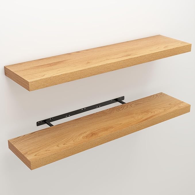 Floating Shelves for Wall, 9.3" Deep Wall Mounted Wood Shelves for Bathroom, Bedroom, Living Room, Kitchen, Hanging Shelf for Books/Storage/Room Decor (Oak, 40")