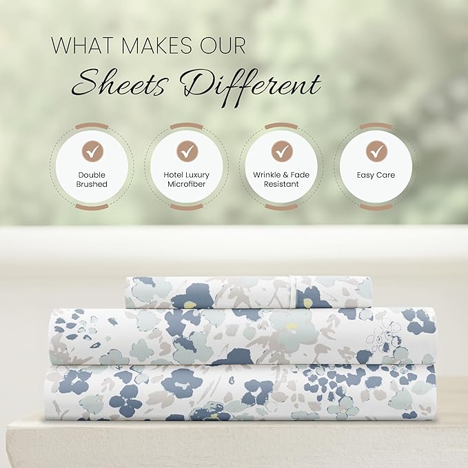 Linen Market Double-Brushed Patterned Microfiber Twin Sheet Set 3 Piece – Oeko-TEX Certified Ultra Soft & Wrinkle-Free - 16" Deep Pocket Sheets - Easy Care Twin Size - Violets Light Blue