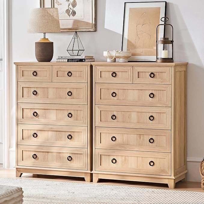 Farmhouse 6 Drawer Dresser for Bedroom, 41" Tall Small Dressers & Chest of Drawers, Rustic Wood Dresser with Metal Handle, Storage Organizer Closet for Living Room, Hallway, Entryway