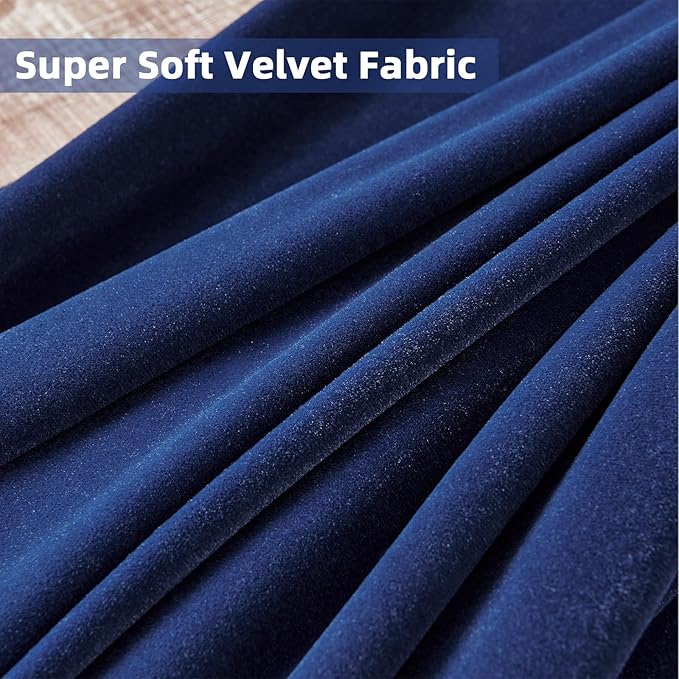 Joydeco Blue Velvet Curtains 72 inch Length 2 Panels Burg Set, Luxury Rod Pocket Thermal Insulated Window Blackout Curtain, Room Darkening Drapes for Living Dining Room Bedroom Privacy
