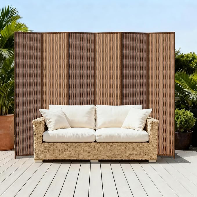 6 Panel Room Divider and Extra Wide Folding Privacy Screen, 94.5" W x 67" H, Bamboo Room Divider for Room Separation.