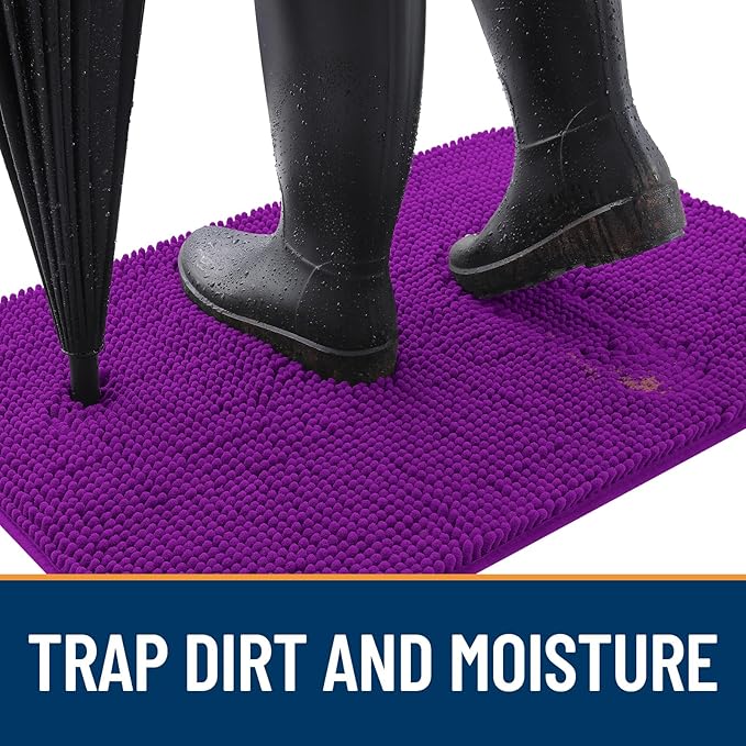 OLANLY Dog Door Mat for Muddy Paws 34x21, Absorbs Moisture and Dirt, Absorbent Non-Slip Washable Doormat, Quick Dry Chenille Mud Mat for Dogs, Entry Indoor Entryway Carpet for Inside Floor, Purple