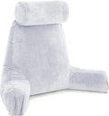 Husband Pillow Medium Light Grey, Backrest for Kids, Teens, Petite Adults - Reading Pillows with Arms, Adjustable Loft, Plush Memory Foam, Bed Rest Chair Sitting Up, Detach Neck Roll, Removable Cover