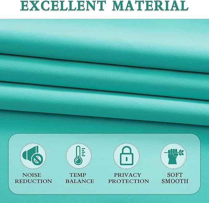 DONREN Black Out Window Curtains for Living Room - 90 Inch Room Darkening Thermal Insulated Rod Pocket Curtain Panels (Turquoise,1 Pair)