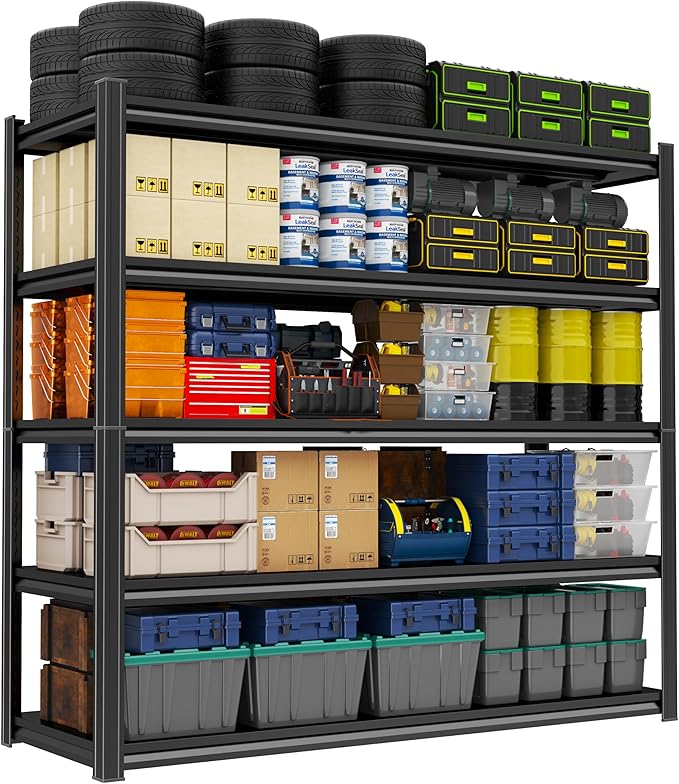 Storage Shelves, Garage Metal Shelving Unit, Adjustable, Double-Layer Column with Reinforced Ribs, Heavy-Duty, Capable of Bearing 600-3600 lbs (Balck, 47''W*24''D*77''H, 5-Tier)