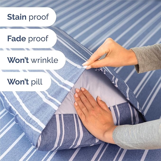 King 6 Piece Sheet Set - Cooling, Comfy & Breathable - Hotel Luxury Bedding, Includes Fitted Sheet for Women, Men, Kids & Teens - 1 Flat, 1 Fitted Sheet, 4 Pillowcases w/Deep Pockets - Blue Stripes