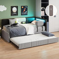 LIKIMIO Twin Daybed with Trundle, Day Bed Frame with 2 USB Ports& LED, Upholstered Guardrail, Sofa Bed with Strong Supports for Bedroom, Living Room