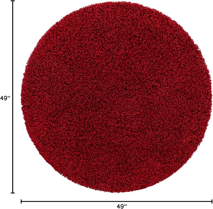 Unique Loom Solid Shag Collection Area Rug (4' 1" Round, Cherry Red)