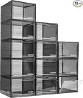 Attelite Upgrade 12pack Shoe Box Storage Containers,Thicken Sturdy Clear Stackable Plastic Shoe Organizer Box with Magnetic Door, Drop Front Shoe Box Sneakers X-Large
