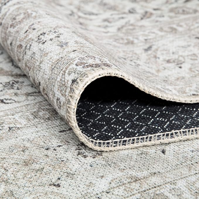 Bloom Rugs Washable Non-Slip 4' x 6' Rug - Beige/Off White Traditional Bordered Area Rug for Living Room, Bedroom, Dining Room, and Kitchen - Exact Size: 4' x 6'