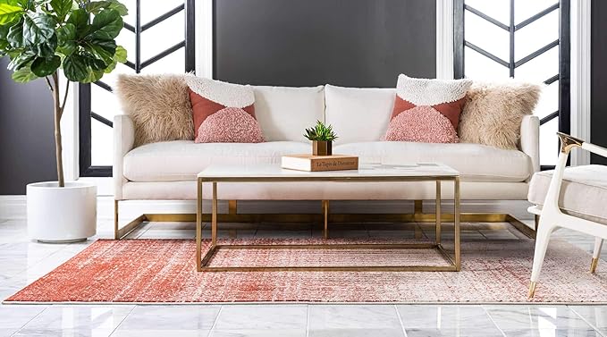 Unique Loom Del Mar Collection Area Rug - Jennifer (6' 1" x 9' Rectangle, Red/ Beige)