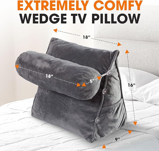 Cheer Collection Reading Wedge Pillow - Adjustable Wedge Reading Pillow with Neck Support, Hollow Fiber-Filled Backrest Pillow for Reading, Gaming, and TV Watching, Gray