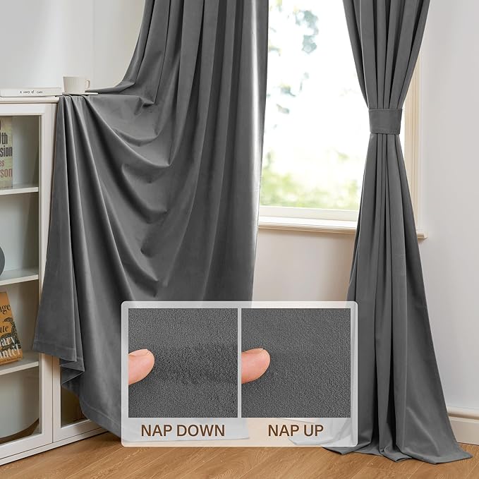 StangH Grey Velvet Curtains 84 inches Long - Soft Thick Velvet Blackout Window Drapes Thermal Insulated Window Treatment for Bedroom/Living Room/Dorm, W52 x L84 Per Panel, Set of 2