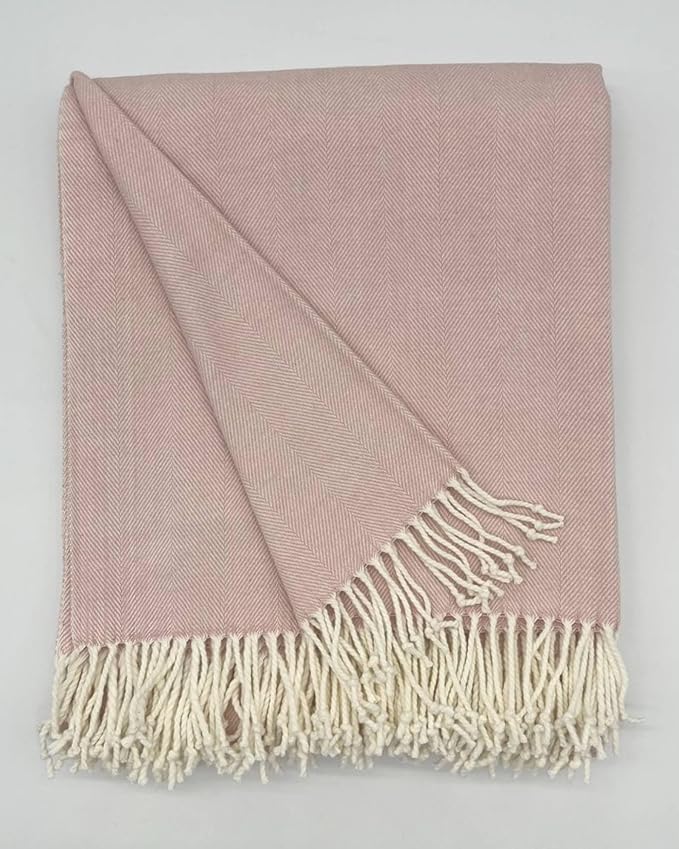 Alashan Cotton Acrylic Adirondack Herringbone Woven Throw - Throw Blanket - Soft Rose Cashmere Touch