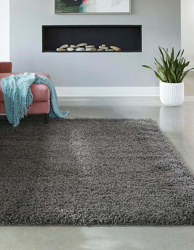 Unique Loom Solid Shag Collection Area Rug (8' Square, Graphite Gray)