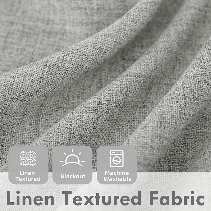 DriftAway Double Layer Linen Blackout Tie Up Curtains Thermal Insulated Fully Lined Balloon Roman Shade Bathroom Window Adjustable Rod Pocket for Small Window 31 Inch by 47 Inch Gray