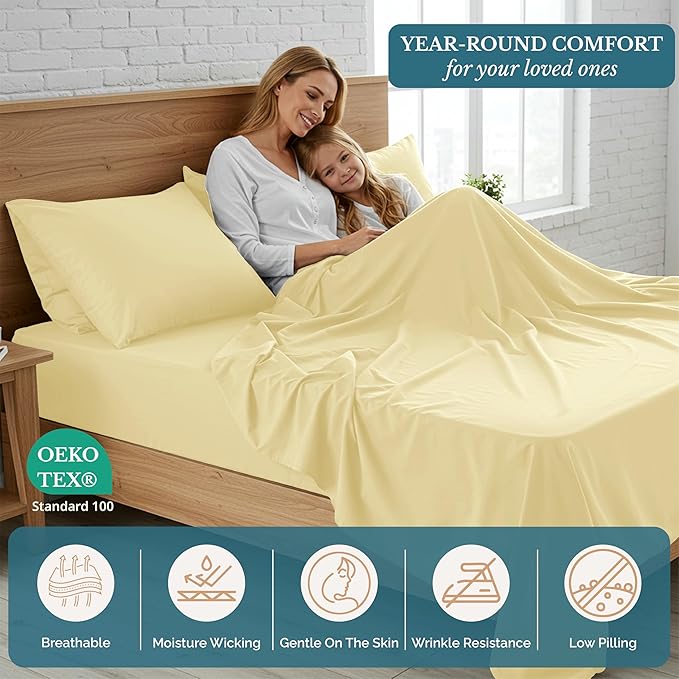 Casa Platino Queen Size Sheet Set, Soft & Breathable Microfiber Bed Sheets, Pre-Washed for Gentle Feel, Cozy & Lightweight with 15" Deep Pockets, Comfortable Sheet Set for Daily Use – Vanilla