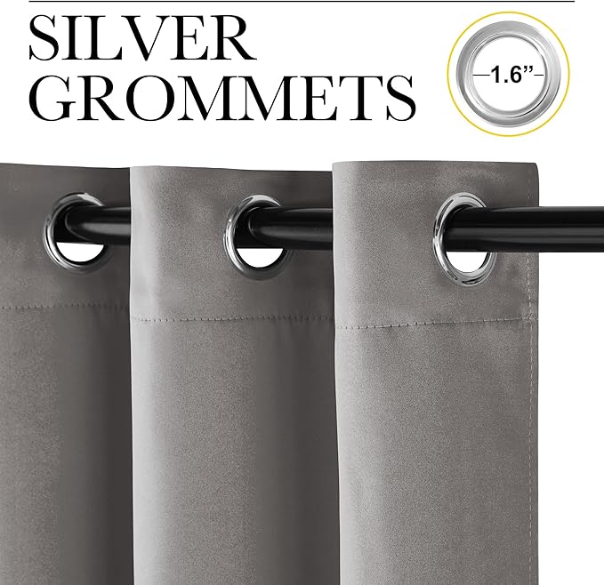 NICETOWN Chrome Gray Blackout Curtains 84 inches Long for Bedroom, Grommet Thermal Insulated Light Blocking Window Treatments for Living Room, W52 x L84, 2 Panels