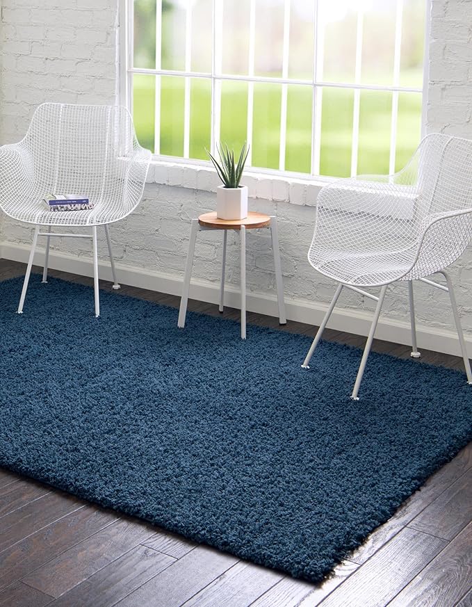 Unique Loom Solid Shag Collection Area Rug (10' x 13' 11" Rectangle, Sapphire Blue/ Navy Blue)
