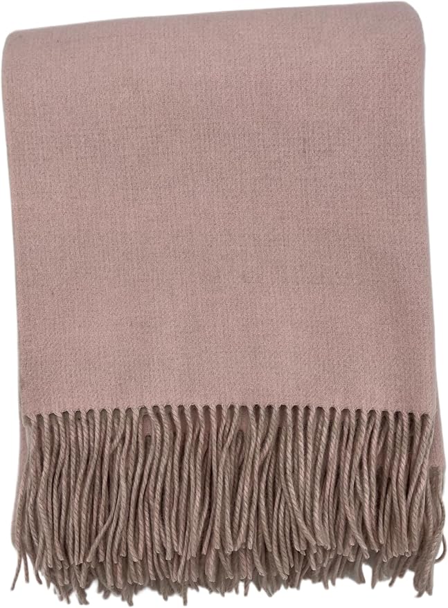 Alashan Cashmere Blend Double Faced Throw-Super Soft and Luxe Fabric- Perfect for Cozy Nights! 95% Merino Wool/5% Cashmere, 50" x 70", Great Gift Item. (Bisque & Pink Sand)
