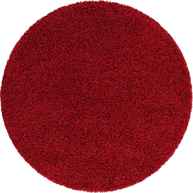 Unique Loom Solid Shag Collection Area Rug (5' 3" Round, Cherry Red)
