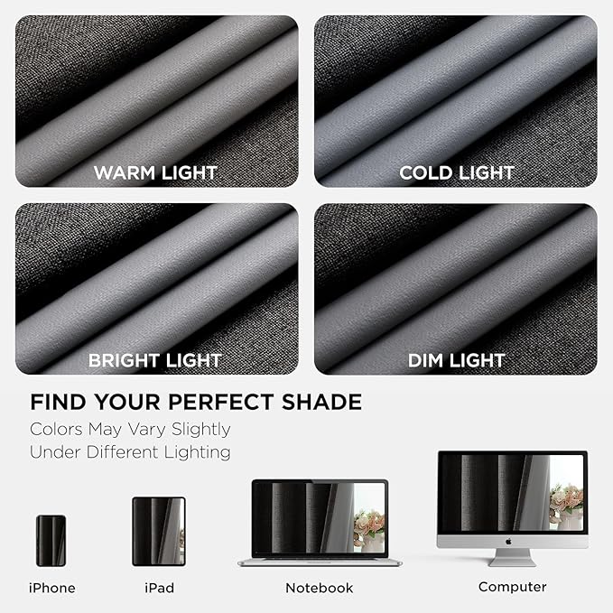 Joydeco Blackout Curtains 90 Inches Long 2 Panels Burg, Room Darkening Curtains for Bedroom, 100% Black Out Textured Thermal Drapes Privacy Protection 2 Panels Set(W52 x L90 Inch, Charcoal Grey)