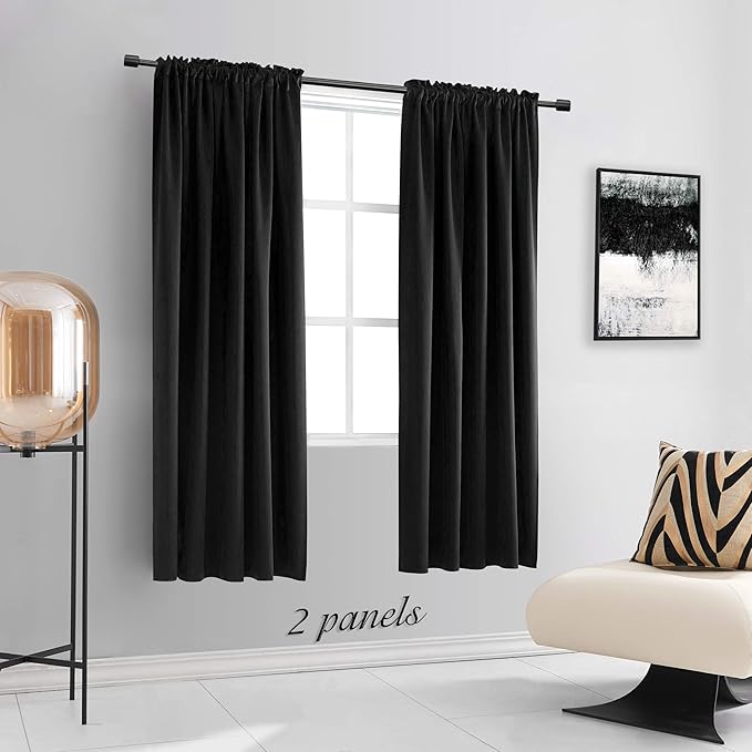 DONREN 99% Blackout Curtains for Boys Bedroom -Set of 2 Panels Black Curtain Drapes - Thermal Insulating Room Darkening Window Curtain Panels for Living Room,42 by 63 Inch Long