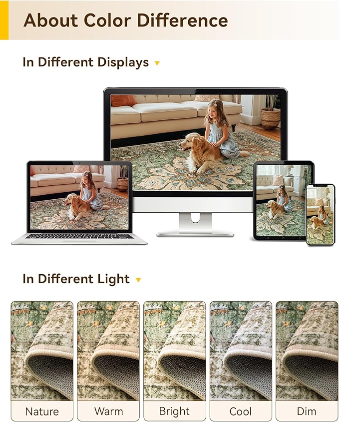 Area Rugs Square 4ft Washable Non-Slip, Floral Vintage Distress Print Pattern Medallion Carpet for Living Room Bedroom Dining Room, Brick Red Rust Neutral Brown Burnt Orange Green