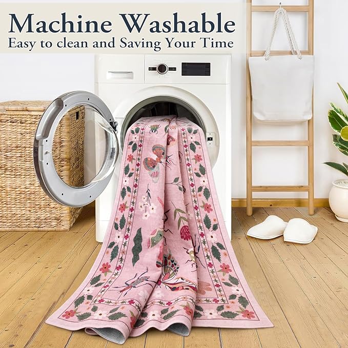 Lahome Insect Hallway Runner Rug, 2'5''x8' Ultra-Thin Washable Runners for Hallways Kitchen, Soft Laundry Room Rug Non-Slip Long Carpet for Entryway Bedroom Bathroom, Pink