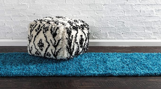 Unique Loom Solid Shag Collection Area Rug (2' 6" x 19' 8" Runner, Turquoise)