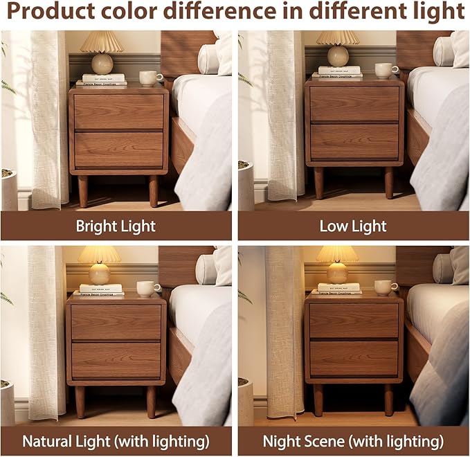 Solid Wood Nightstand Walnut Night Stand with Drawers Mid Century Modern Nightstand with Storage,Wood Night Stand,Small Bedside Table for Bedroom,Living Room,Office,Walnut Bedside Table