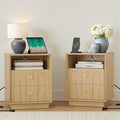 Nightstand Set of 2 with Charging Station, Mid Century Modern Nightstand with Arched Design,Boho End Table with Wood Grain Texture, Bedside Table for Bedroom Living Room Sofa Office, Oak