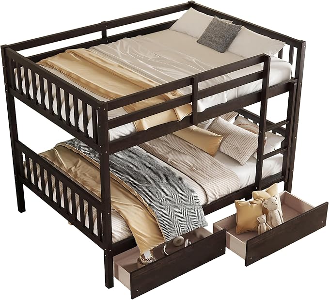 Full Over Full Bunk Bed with Storage Drawers,Convertible Bunk Beds with Ladder & Safety Guardrails,Full Size Bunk Beds for Kids Girls Boys,Espresso