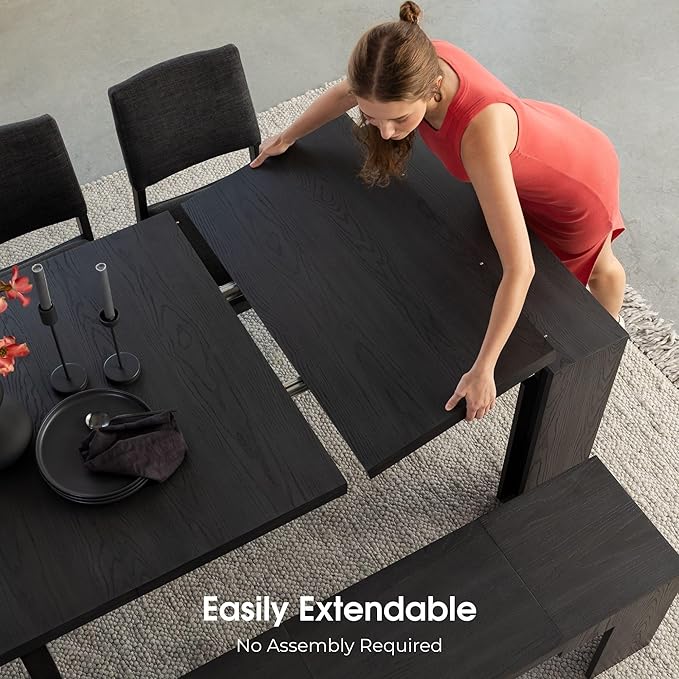 Transformer Table - Solid Wood Extendable Dining Table, Seats 2-12, Extendable Dining Room Table, Space-Saving Furniture, Expandable Dining Furniture (Black, Table + 4 Chairs)