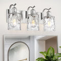 Bathroom Vanity Light Fixtures Over Mirror 3-Light Hammered Glass Wall Mounted Modern Brushed Nickel - VL01BNH-3