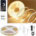 COB LED Strip Lights Warm White,24V Dimmable led Light Strip KIT with Remote and app Control,2700K 9.84FT/3m 8mm Wide Ra>90 Cuttable Flexible Strip Lights for Bedroom,Wardrobe,Cabinet